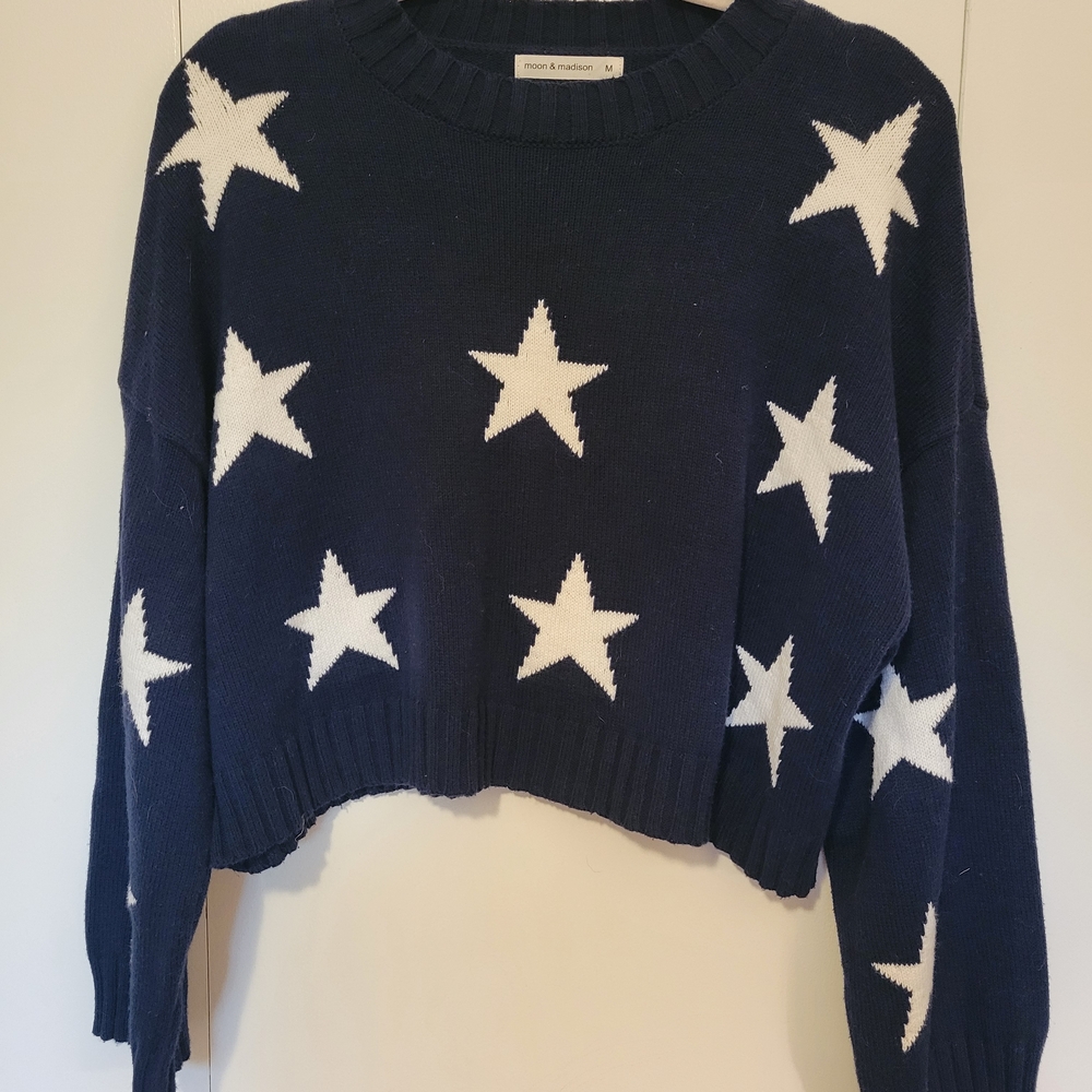 Moon & Madison Navy Sweater with White Stars
